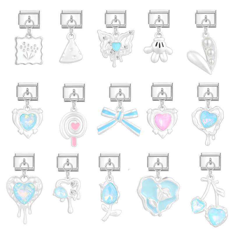 New Women's Gift sweet heart bow butterfly Pendant Italian Charms Links Bangle Beads Fit 9mm Stainless Steel Bracelet Making DIY For Women Fashio