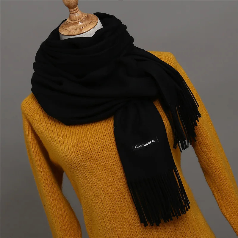 Solid color cashmere mens scarf winter Pashmina warm collar navy blue black gray business Bufanda shawl 241223