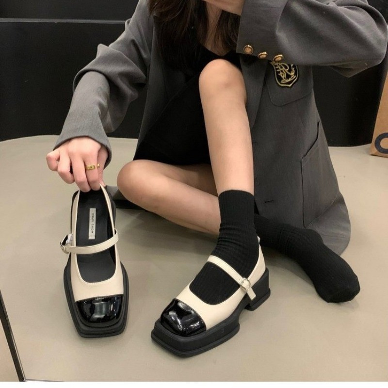 2024 Spring Women Pumps Square Toe Buckle Low Heel Mary Jane Shoes Shallow Ladies Casual Soft Ballerina Solid Low Heel Loafers