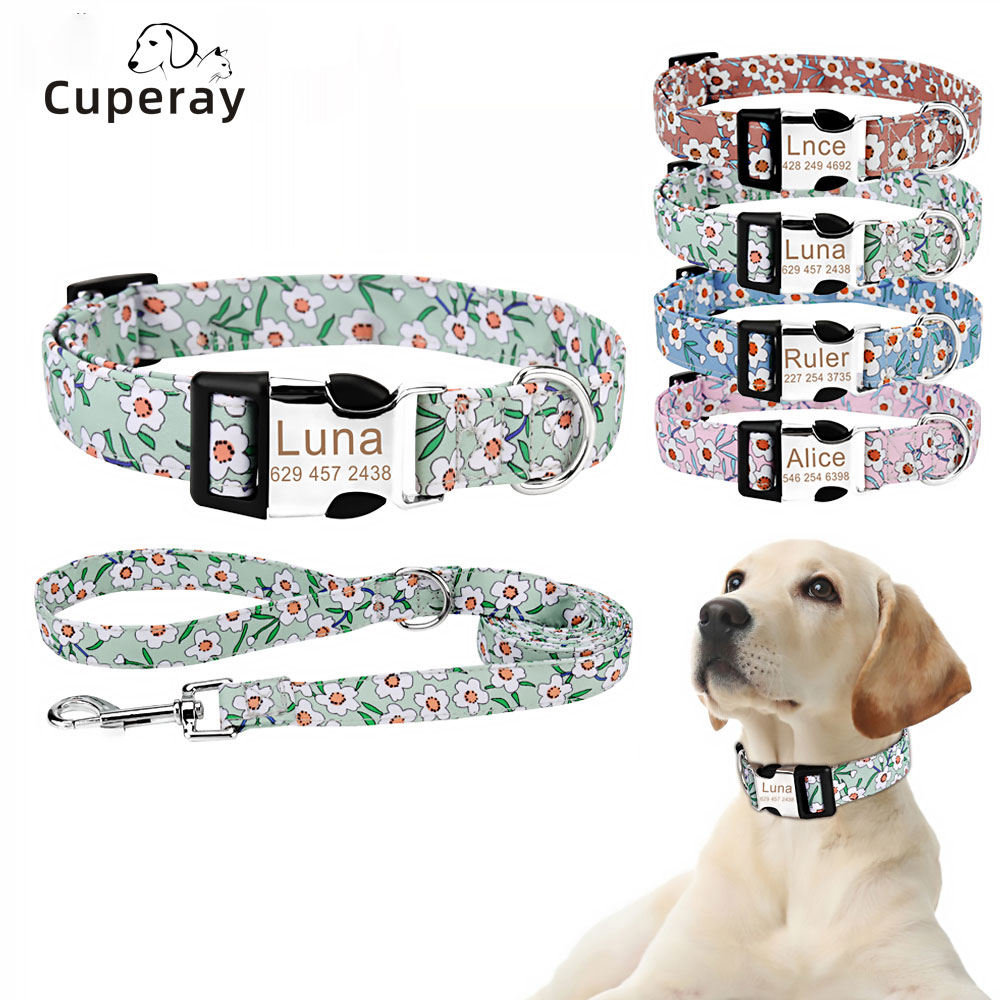 Personalized Dog Collar for Medium Large Small Dogs with Name & Phone Number Engraved Metal Buckle - Fancy Cute Leash Available