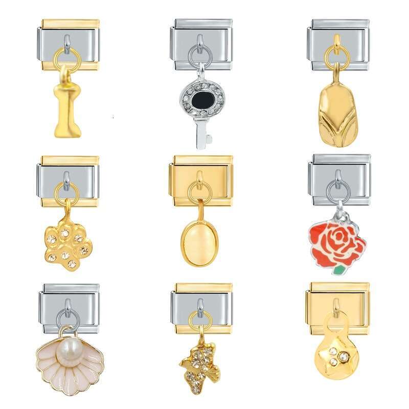 New Women's Gift Daisy Pendant with enamel Italian Charms Links Bangle Beads Fit 9mm Stainless Steel Bracelet Making DIY For Women Fashion Jewelr