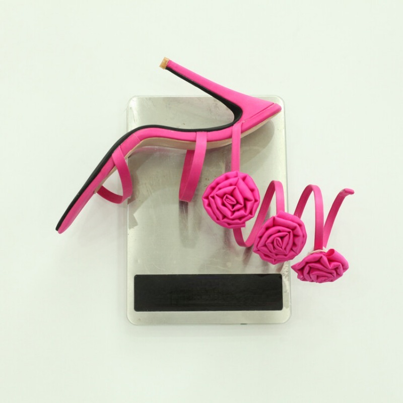 New Red Rose Satin 3D wer Snake Wrapped Silk 12cm Slim Fit High Heel Sandals 35-47 Birthday Party Wedding Women Shoes 5ebe