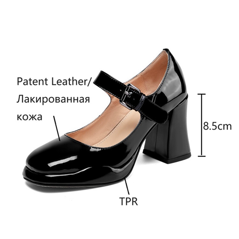 Women's Spring Pumps Patent New Leather for Women Round Toe Chunky Super High Heel Mary Janes Sweet Platform Shoes 1927 Platm