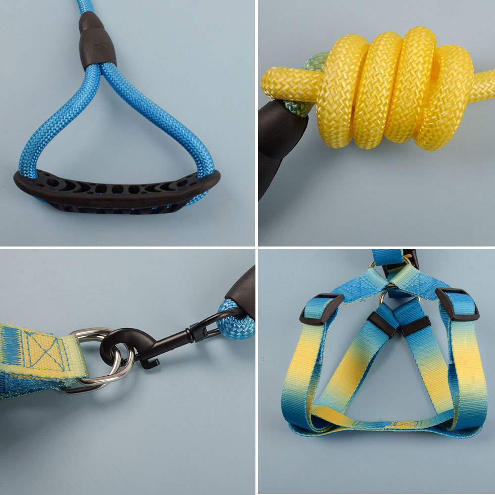 Ombre Colorblock Adjustable Dog Harness and Leashes Set-Double D Ring for Puppy Cats Small Medium Dogs Outdoor Training Running