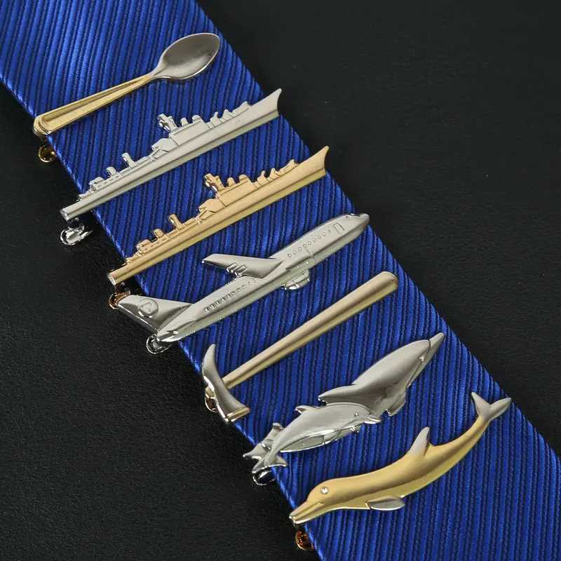 Men Alloy Metal Gold Color Tie Clips Dolphin Airplane Fork Spoon Shape Necktie Clips Wedding Party Jewelry Pin Business Man GiftX240914