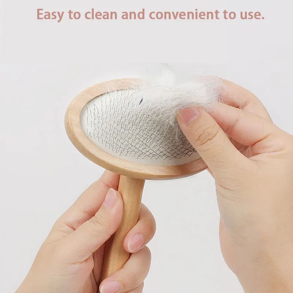 Wooden Handle Dogs Hair Combs Comfortable Grip Removing Shedding Pet Dematting Tool Long Handled Cushioned Pad Fur Remover Combs