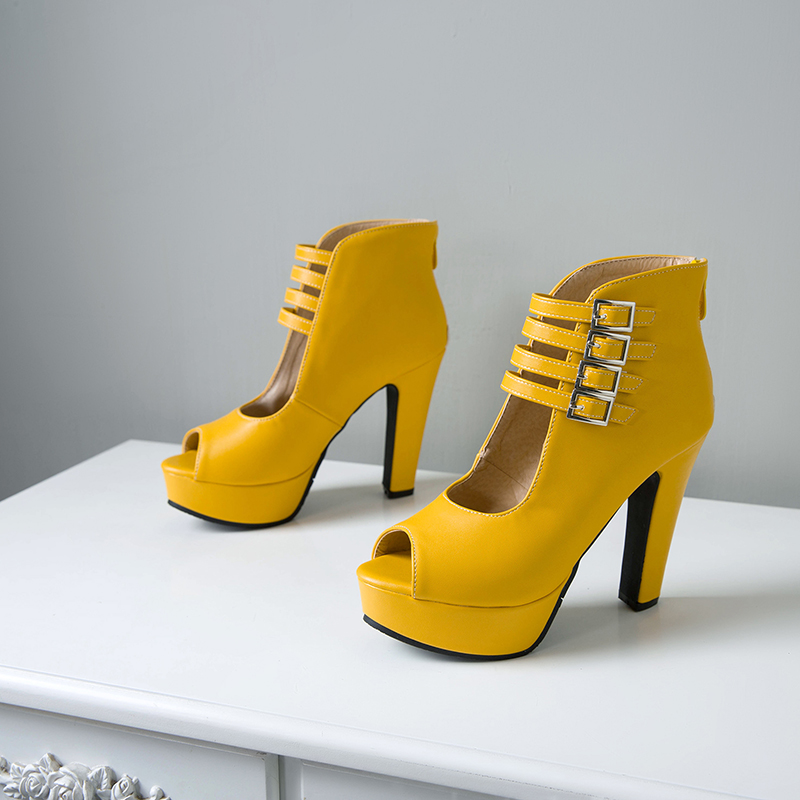 Ankle Summer Boots For Women 2024 Platform Black Red High Heels Short Boot Peep Toe Party Dance Shoes Female Big Size 50 6618