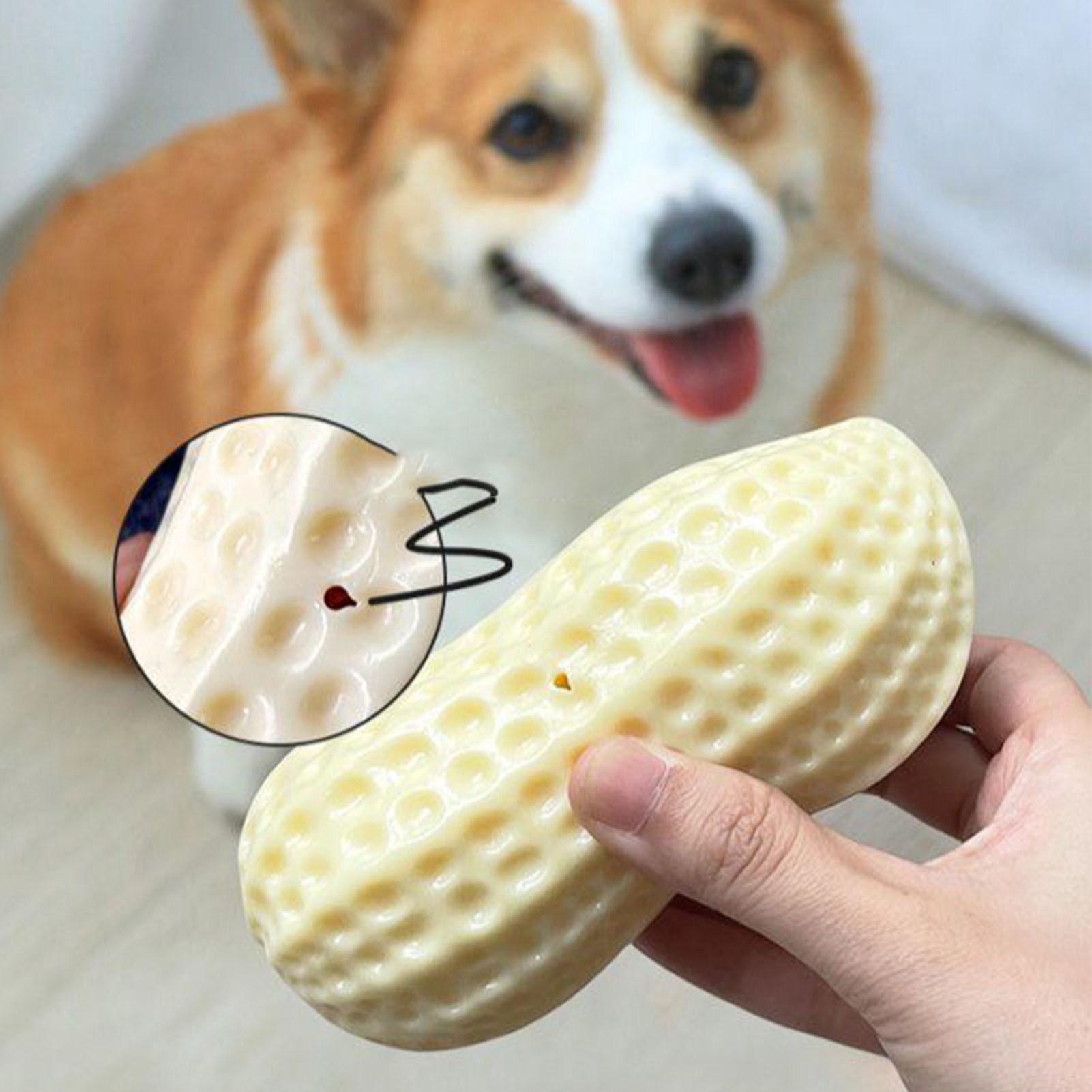 Dog Squeaky Toy Teeth Grinding Bite Resistant Simulation Peanut Shape Puppy Chewing Toy For Teddy