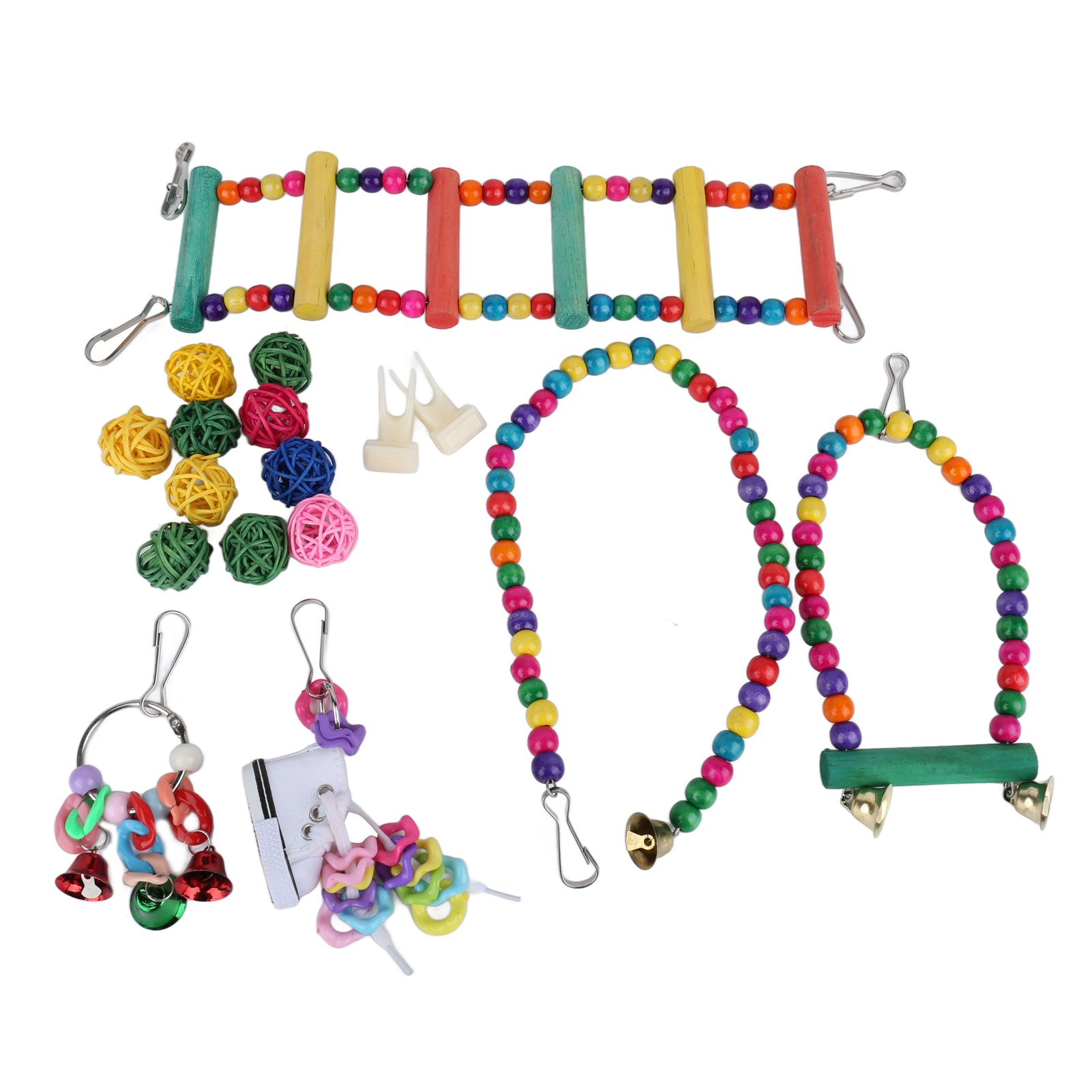 17Pcs Bird Cage Hanging Toys Parrot Swing Standing Chewing Hanging Toy With Hammock Hanging Ladder Rattan Balls Rope