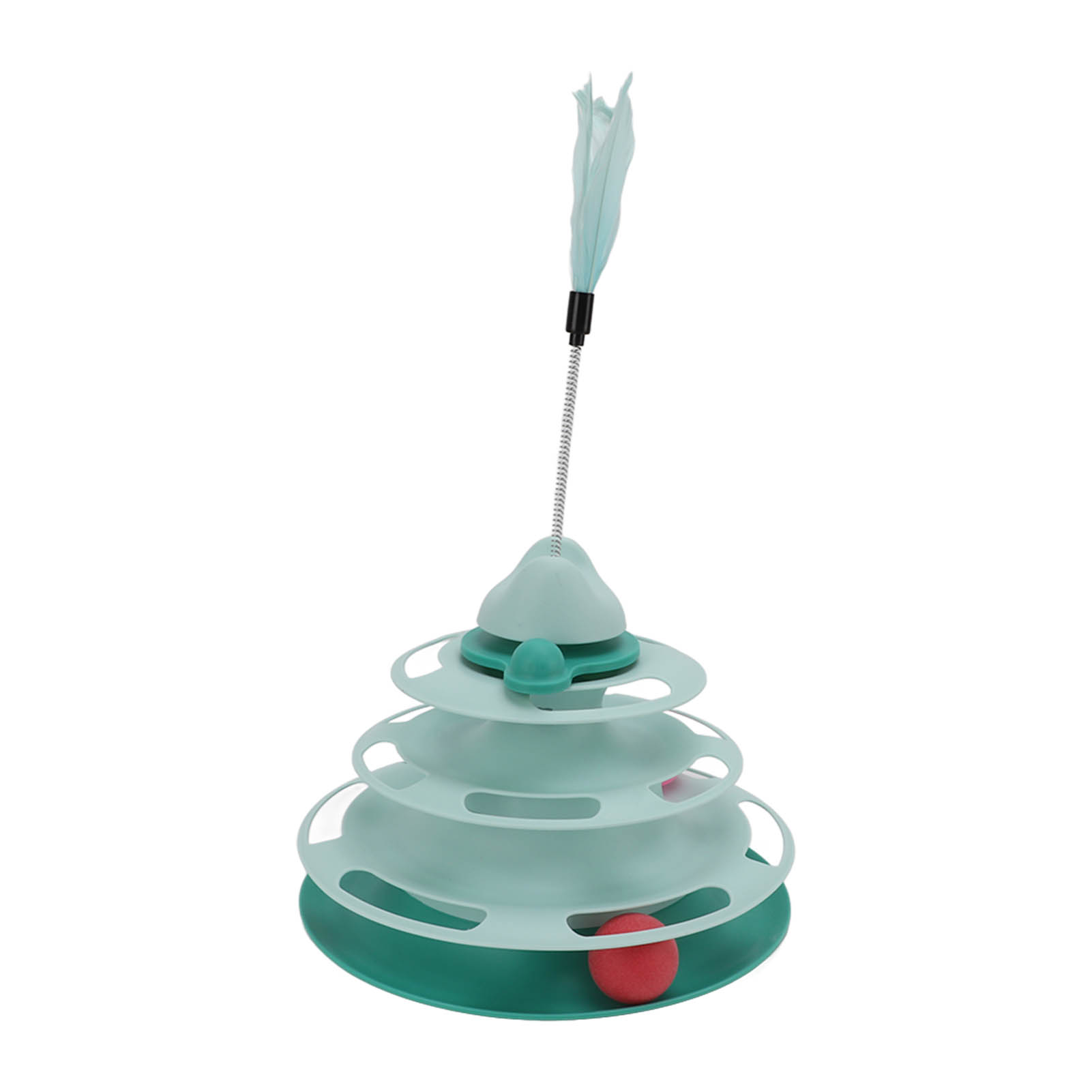 Cat Turntable Ball Toy 4 Level Interactive Kitten Track Roller Exercise Toy With Feather Stick