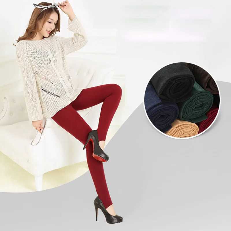 Kakafoesa New Fashion Casual Warm Faux Velvet Winter Leggins Women Leggings Knitted Thick Slim Women Legins Woman Solid PantsX240914