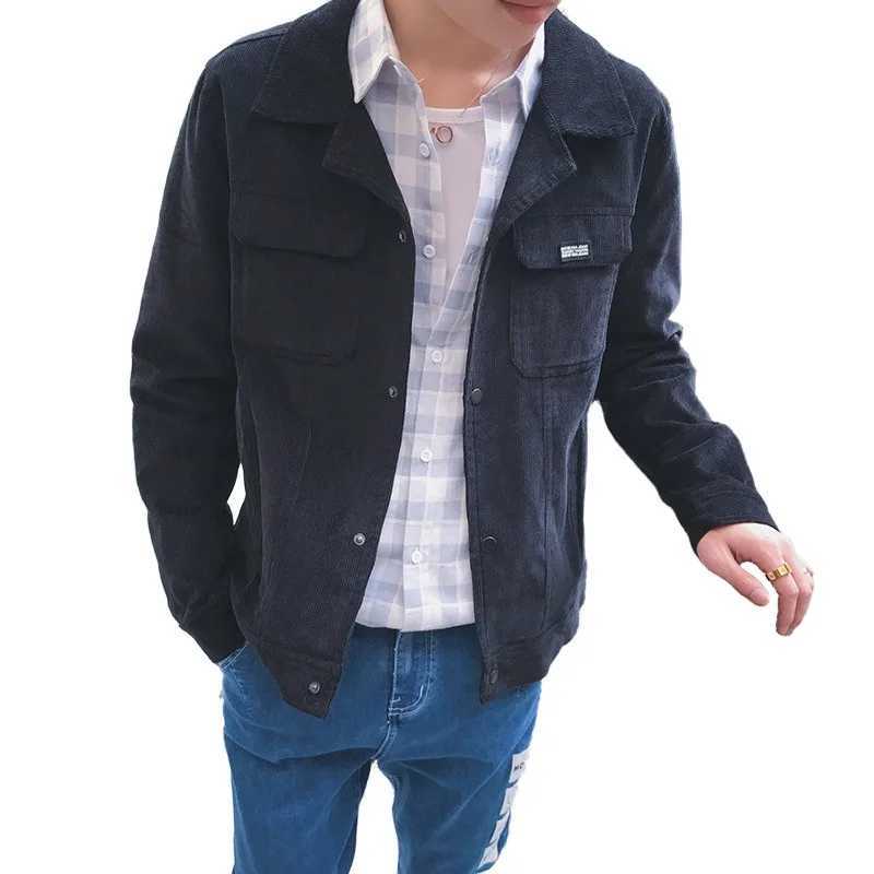 New mens solid color casual open top jacket for autumn 2023 made of Korean youth corduroy ultra-thin and suitable for students to wear W240914