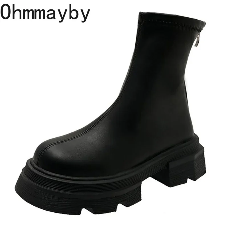 Winter Autumn Platform Heel Short Women Fashion Ladies Back Zippers Ankle Boots British Style Female Shoes cc85