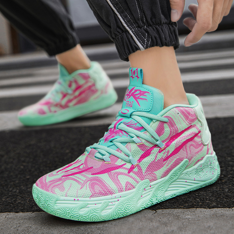 Basketball shoes for men and women anti-slip wear absorbent net surface breathable student fashion trend sports shoes high top