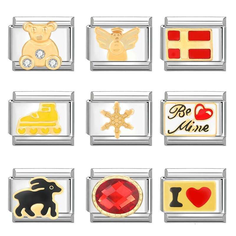 New Women's Gift blue eye pink heart sweet Pendant Italian Charms Links Bangle Beads Fit 9mm Stainless Steel Bracelet Making DIY For Women Fashio