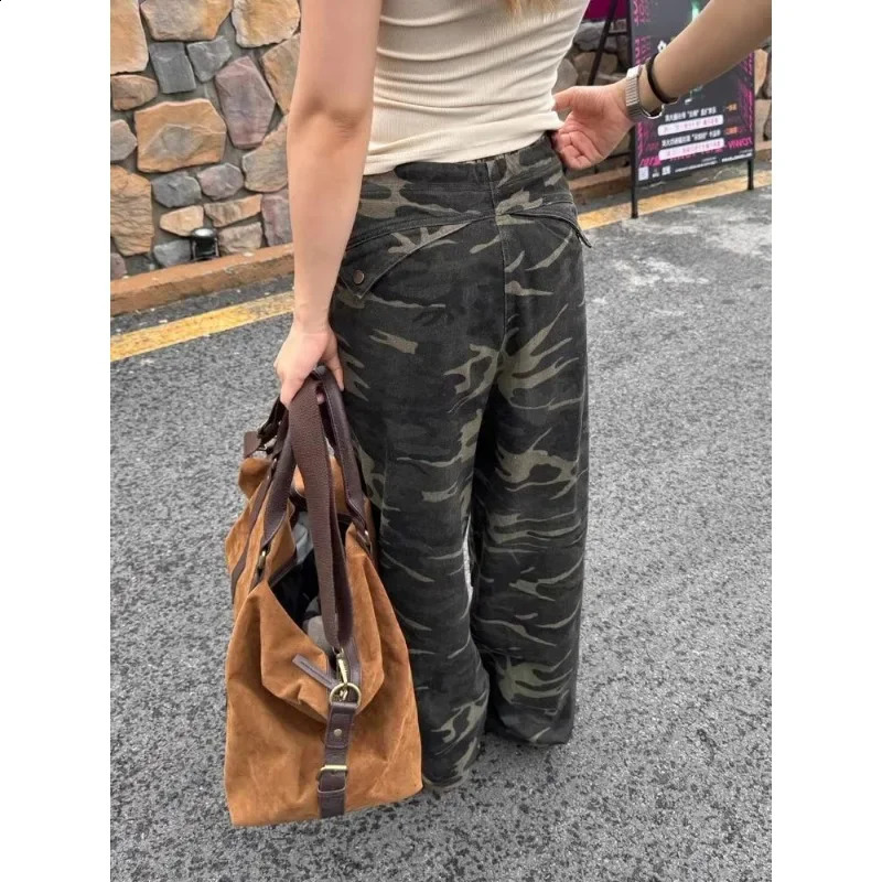 Deeptown Vintage Oversize Camouflage Cargo Pants Woman America Retro Casual Baggy Trouser High Waist Streetwear Wide Pantalones 240906
