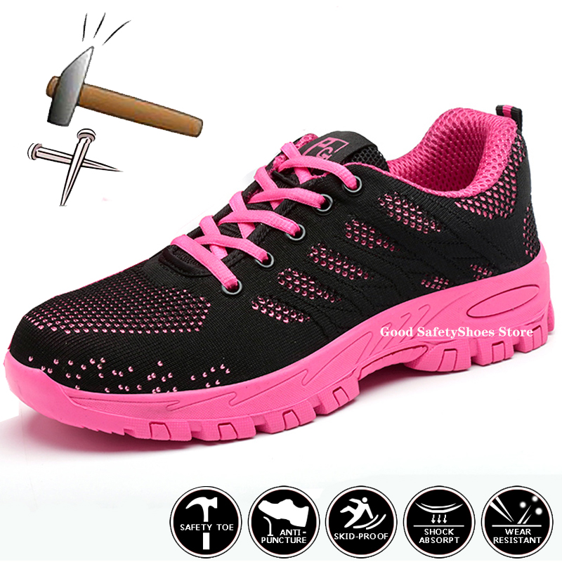 Sneakers Breathable Safety Men Lightweight Anti-Smash Work Boots Women Protective Steel Toe Shoes Female 59cf