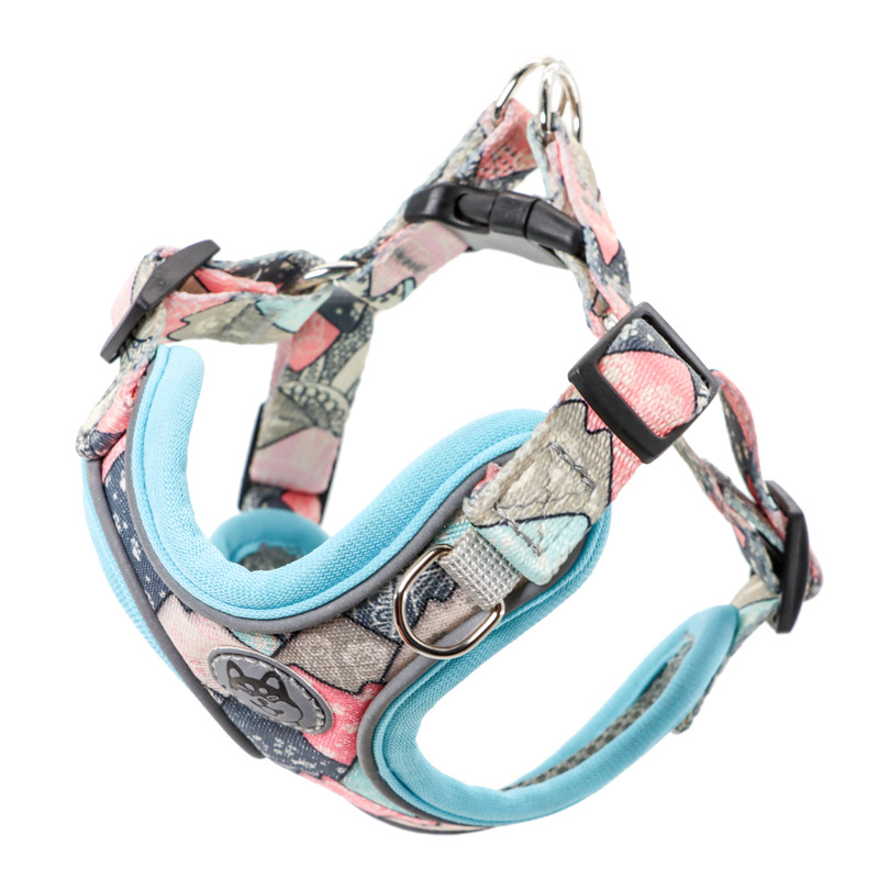 Reflective Print Dog Harness,Vest-style Adjustable Pet Harness Mesh Comfortable and Breathable for Dog Walking Dog Accessories