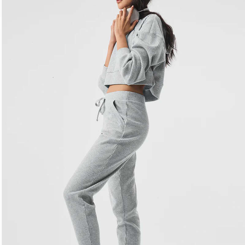 Autumn winter corduroy sports and leisure set, pullover hooded, loose fit fiess running hoodie, long sleeved for women