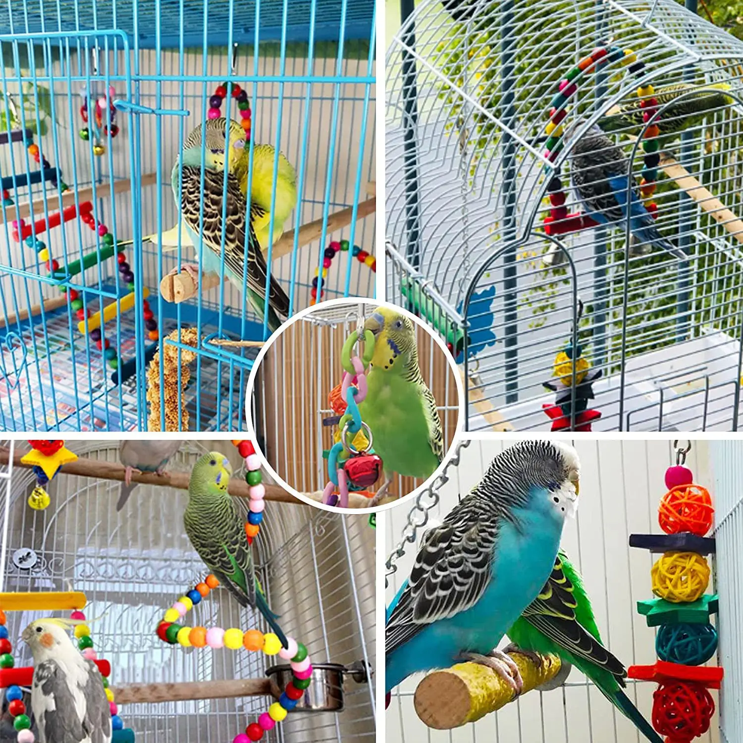 7 pcs Cage for Parrots Wood Birds Swing Reliable Chewable Bite Bridge Wooden Beads Shape Parrot Toy Bird Toys