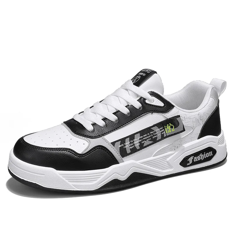 New Student Sports Shoes Men's Fashion Versatile Thick Sole Board Shoes Leather Contrast Retro Flat Casual Shoes 2024