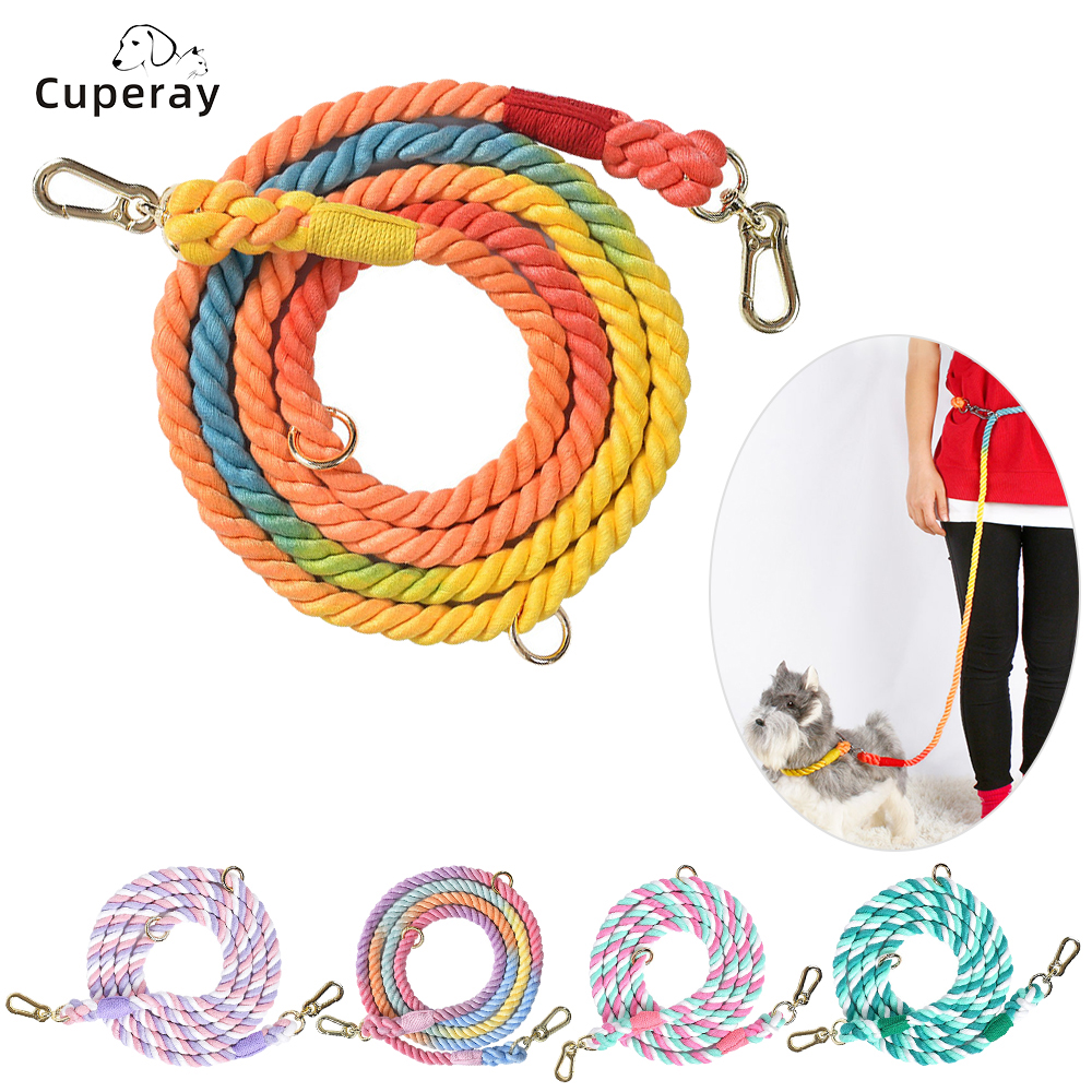 Dog Leash Rope Cute Macaron Pet Leash 250cm/210cm Long for Walking Running Training Comfort Cotton Handmade Braided Rope Leashes