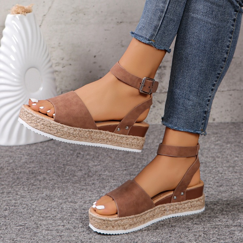Women's Shoes 2025 New Fashion Plus Size Hemp Rope Wedge Heel Platform Fish Mouth Sandals Women Designers 4a6