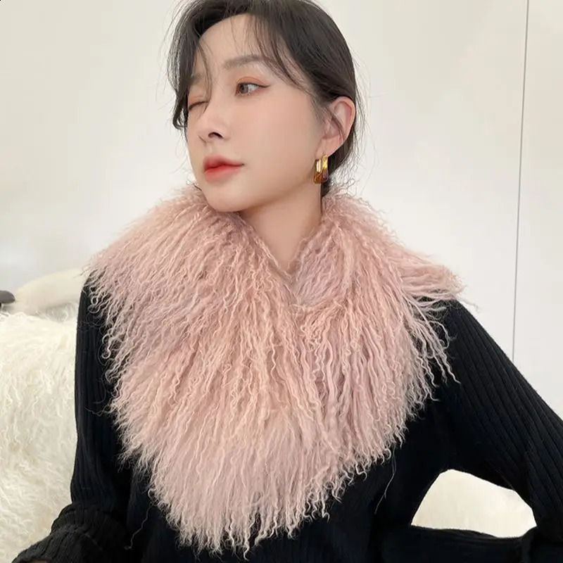 Winter Real Mongolia Sheep Fur Scarf Lady Quality Mongolian Fur Tibet Sheep Fur Scarf Double-Sided Long Fur Scarf 240910