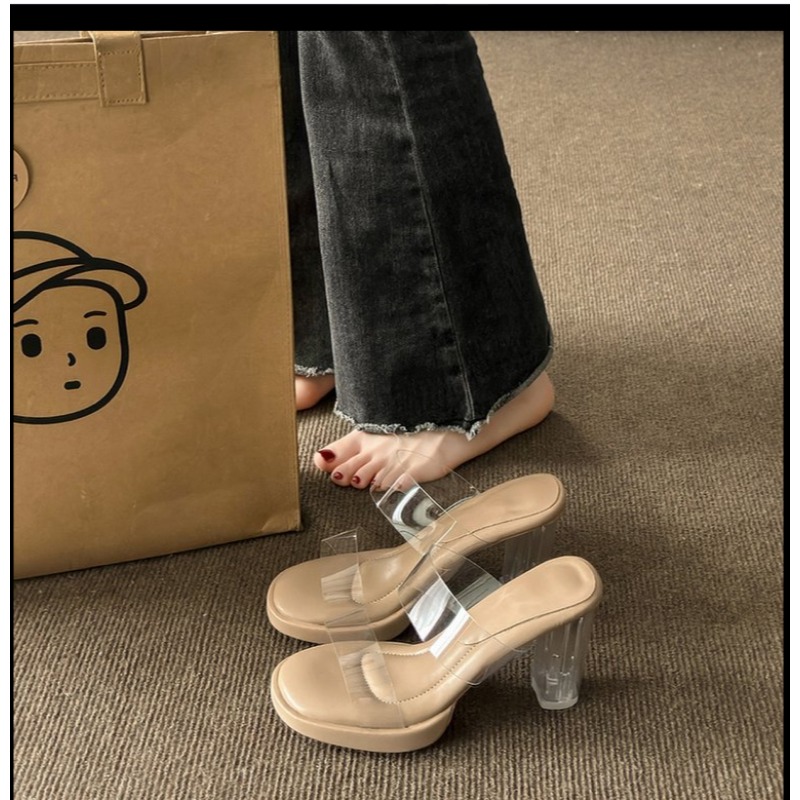 Women's PVC Transparent Platform Sandals Stylish Square Heels | 2024 New Arrival