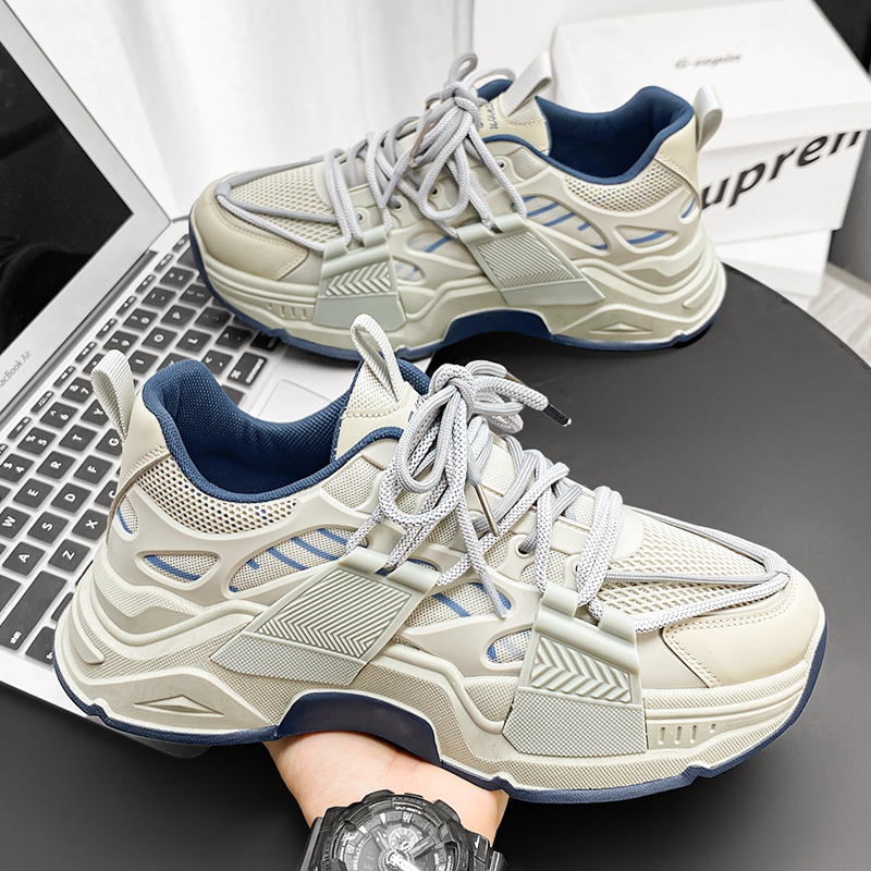 Men's Fashion All-match Daddy Comfortable Breathable Sports Lace-up Wear-resistant Outdoor Mixed Color Casual Shoes