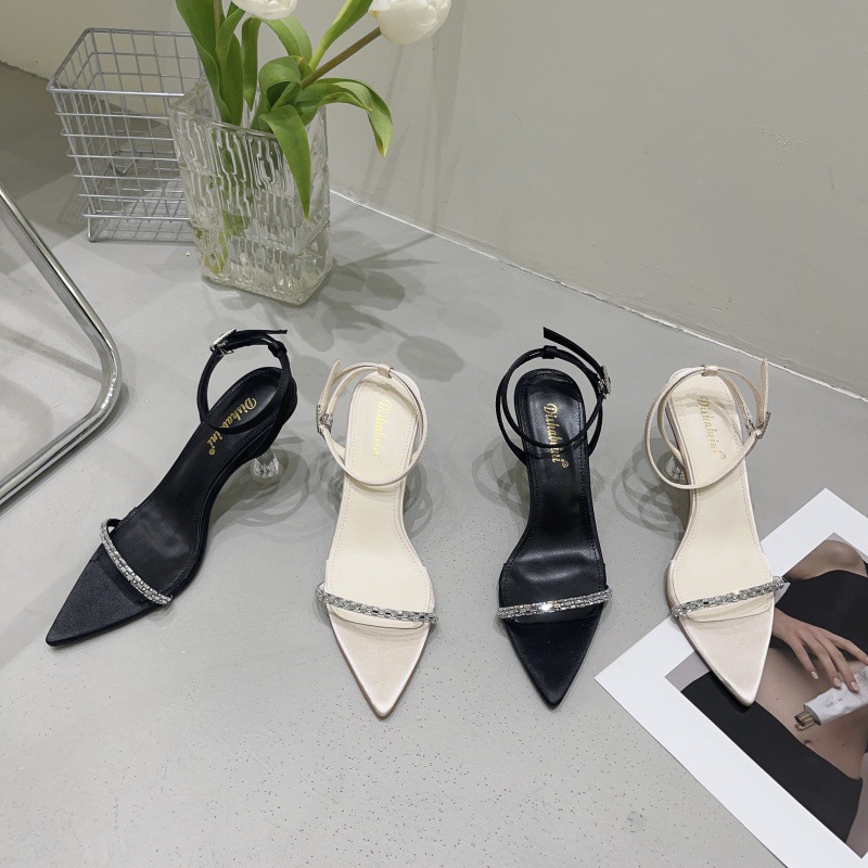 2025 new Sandal Female Clear Heels 2023 Women's Buckle Low-Heeled Shoes With Strap Open Toe Girls New Comfort Stiletto High Rhie Be da0f