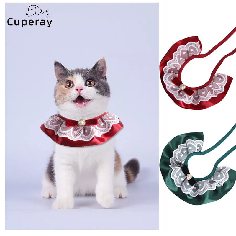 Pet Lace Collars Collar Accessories Adjustable Glossy Satin Ribbon Lace Cat Collar with Pearl Decoration for Medium Puppy & Cats