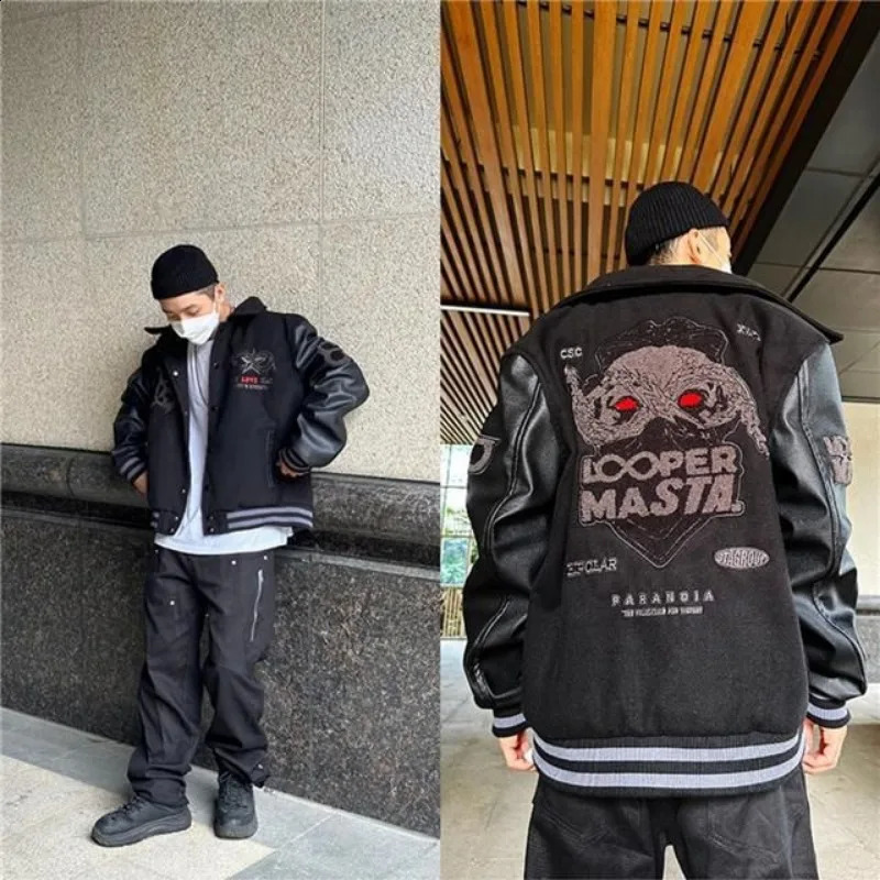 Street Gothic Embroidered Jackets And Coats Men Y2K Harajuku Style Hip Hop Baseball Jacket Punk High Street Jackets 240911