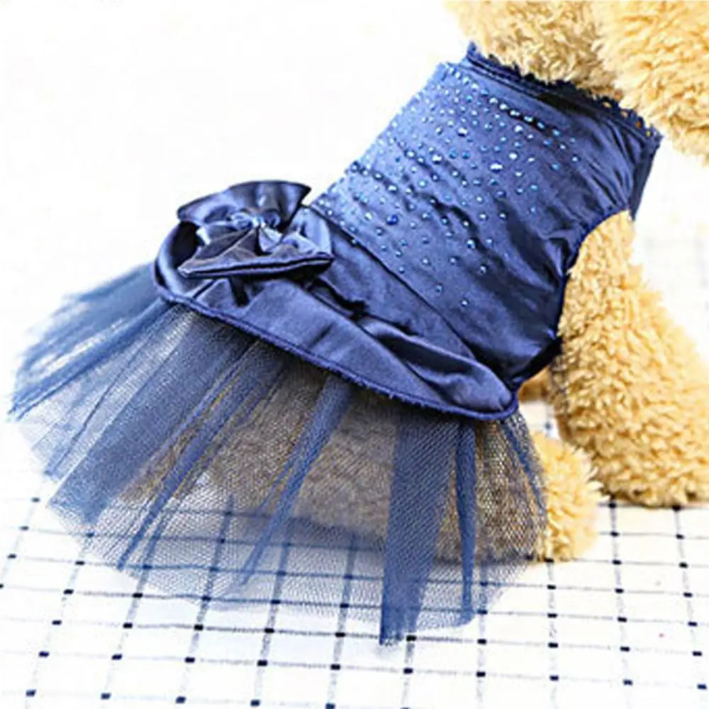 Practical Cute 3 Colors Dog Puppy Bow Dress Rhinestone Princess Dress Party Dog Dress Wedding Dress Pet Clothes