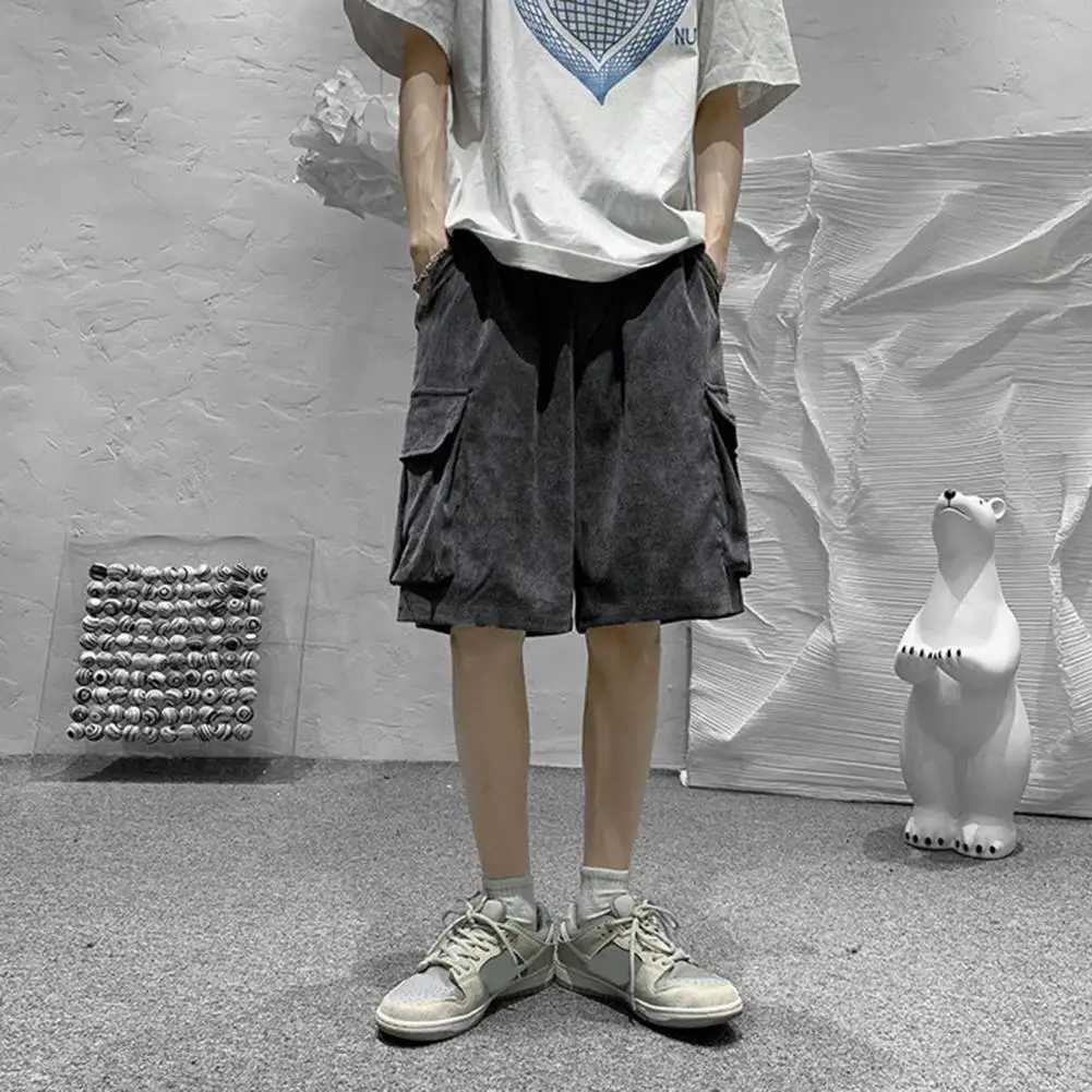 Mens Streetwear Breeches Retro Korean Harajuku Pocket Denim Hip Hop Cargo Short Pants Grunge Bermudas Jeans Shorts ClothesX240914