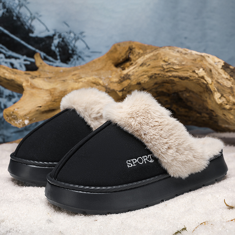 Winter Men Women Warm Slippers Cotton Slippers Outdoor Indoor Comfortable Non-Slip Warm Shoes Men's Home Bedroom Plush Slippers