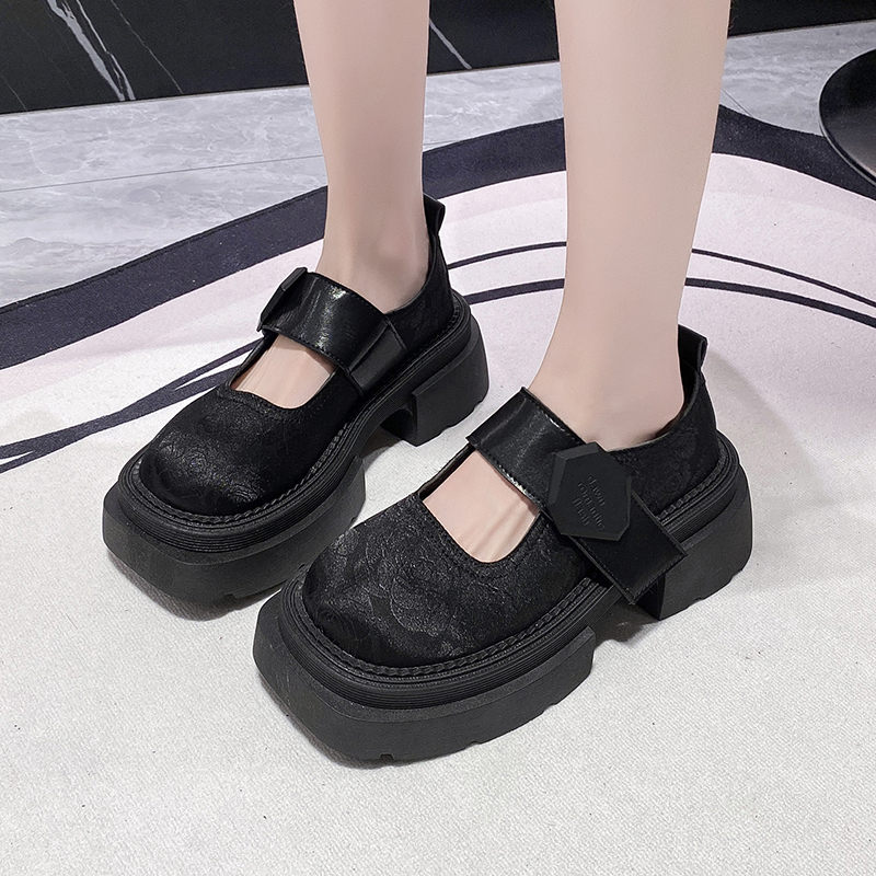 Thick Casual Thick Heels Increase Simple French Shallow Mouth Women 2024 New Spring Black Retro Mary Jane Shoes