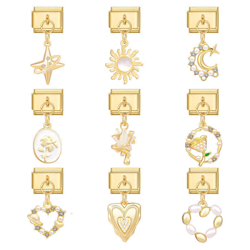 New Women's Gift Gold plated Bow Pendant Italian Charms Links Bangle Beads Fit 9mm Stainless Steel Bracelet Making DIY For Women Fashion Jewelry