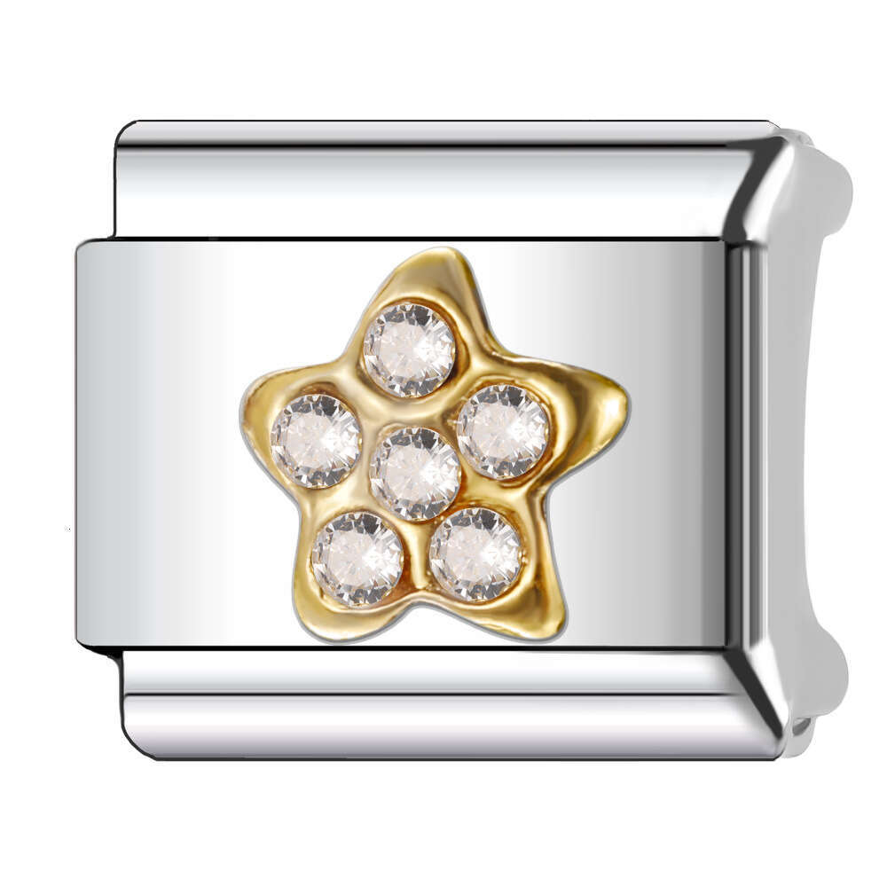 New Women's Gift shine flower and star Bead Italian Charms Links Bangle Beads Fit 9mm Stainless Steel Bracelet Making DIY For Women Fashion Jewel