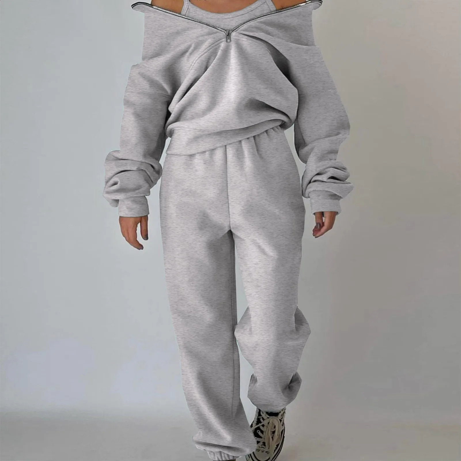 Tracksuits Set Women Y2k Pant Zipper Hoodies Tops Pants Autumn Winter Thick Fleece Warm Chandal De Mujer Completo 240905