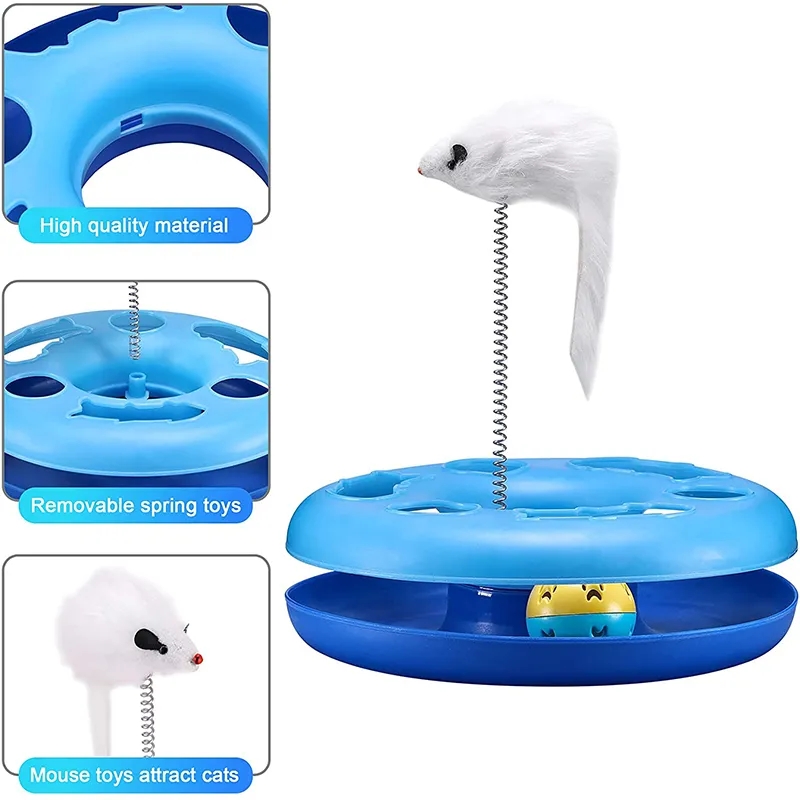 Funny Cat Toys Rolling Track Game Turntable With Bells Mouse Spring Cat Teaser Indoor Kitten Interactive Toys Pet Supplies