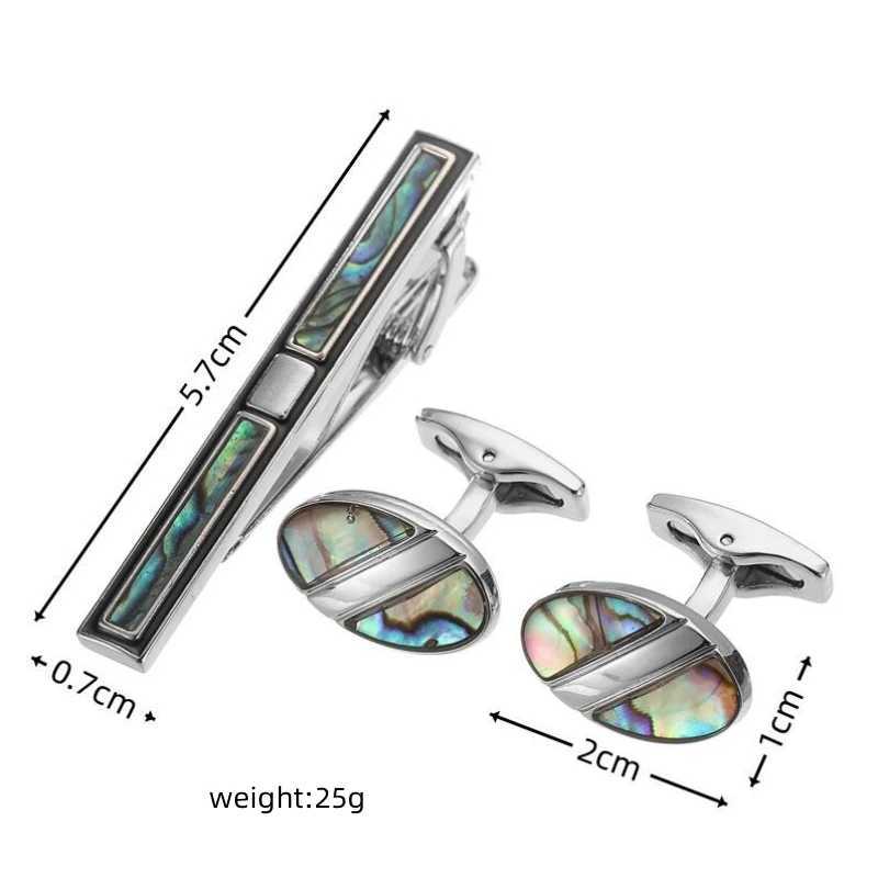 Luxury mens French shirt cufflinks tie clip set high-quality metal oval shells clip cuffs buttons suit accessories jewelryX240914