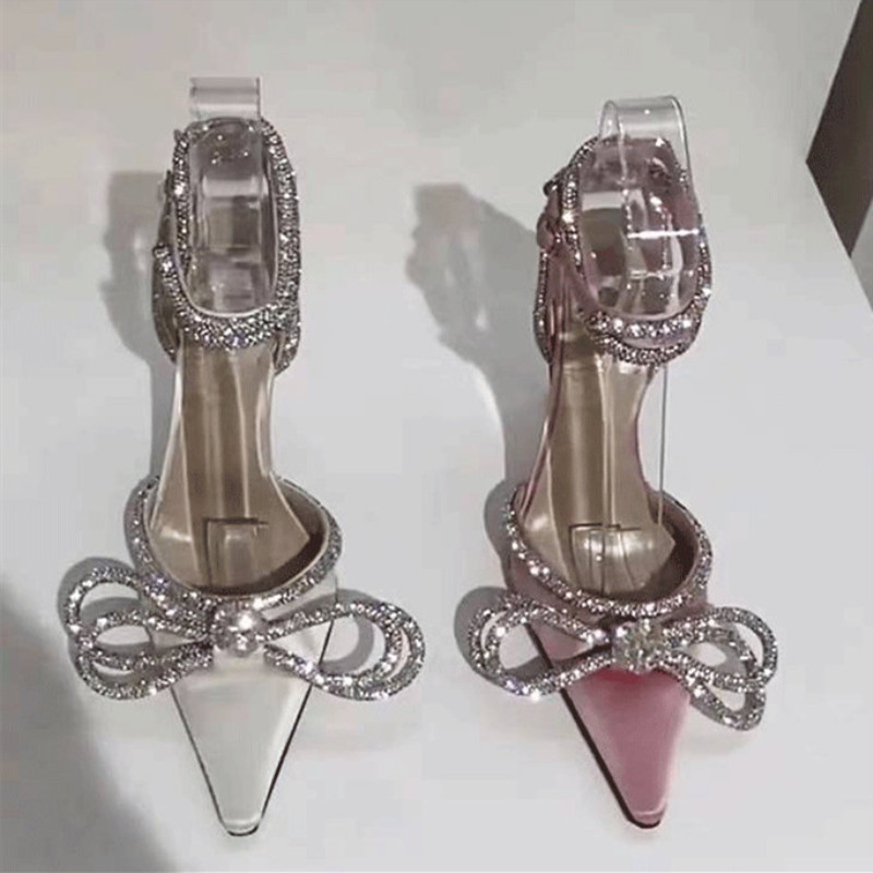 Women Fashion Sandals 2024 New Summer Rhie Bow Sexy High Heels Stiletto Party Pumps 4005