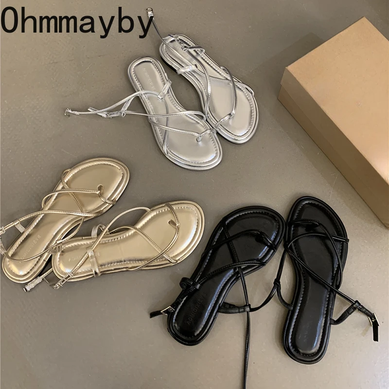Gladiator Designer Women Sandals Fashion Narrow Band Ladies Outdoor Flats Sandal 2024 Summer Women's Shoes 34b4 's