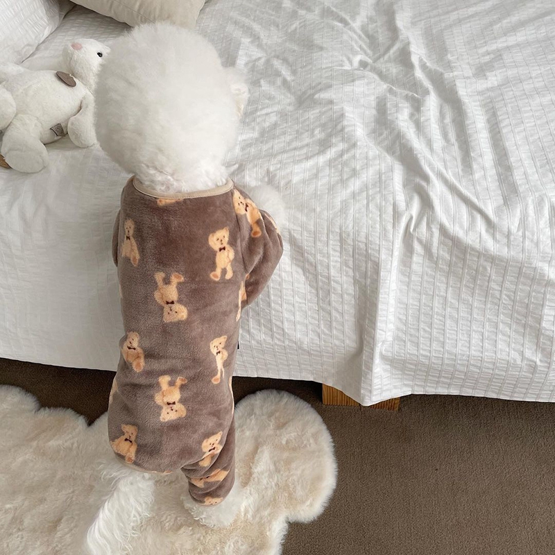 Flannel Pet Cute Bear Hoodies Autumn Winter Four Legged Puppy Clothes Cat Puppy Hoodies Pet Jumpsuit Chihuahua Clothes Supplies