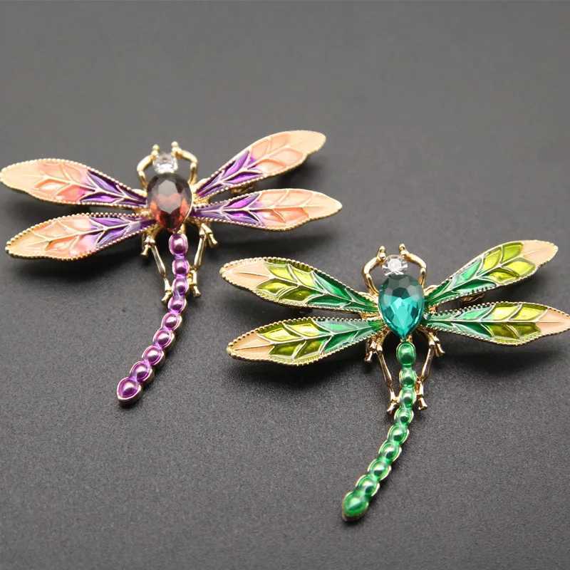 Green Crystal Enamel Dragonfly Brooches For Women And Men Metal Insects Weddings Banquet Party Brooch Pins GiftsX240914