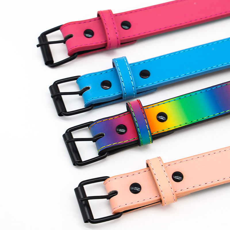 PU Dog Collar Night Reflective Colorful Pet Collars Double Layer Streak-proof Adjustable Dog Collar for Small Medium Large Dogs