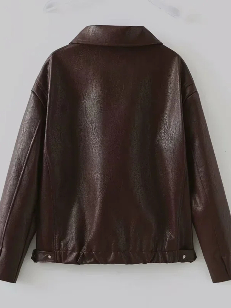 Aoaiiys Faux Leather Jackets For Women Zipper Coats Autumn Winter Turn-Down Collar Jacket New Warm Fashion Streetwear Outerwears