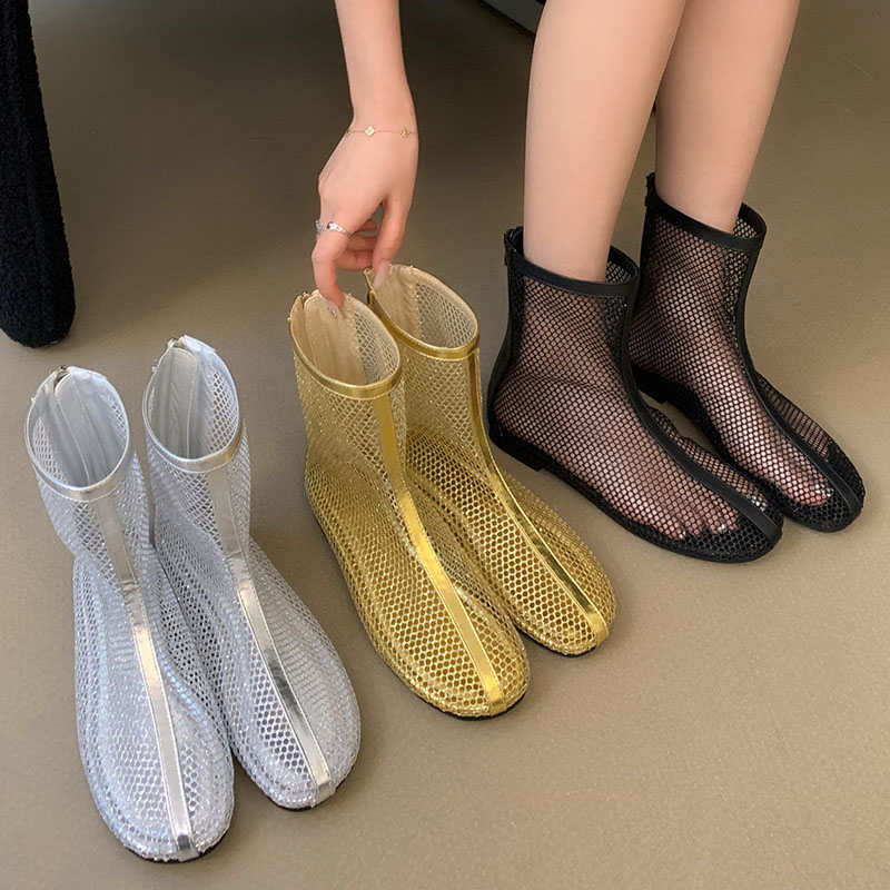 Fashion Mesh Flat With Shoes Women Ankle New In 2024 Summer Spring Round Toe Ladies Short Boots Female Zippers Footwear