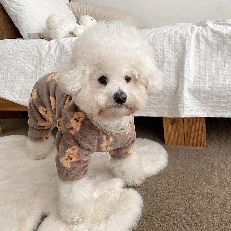 Flannel Pet Cute Bear Hoodies Autumn Winter Four Legged Puppy Clothes Cat Puppy Hoodies Pet Jumpsuit Chihuahua Clothes Supplies